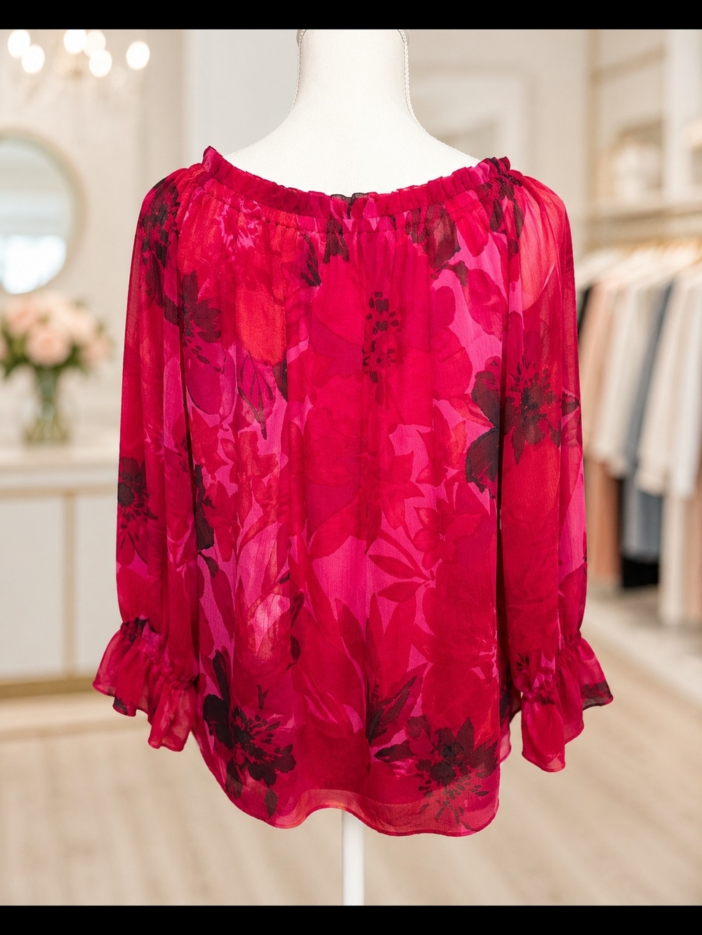 CeCe Fuchsia Floral Off-Shoulder Blouse, Size M - Picture 6 of 9